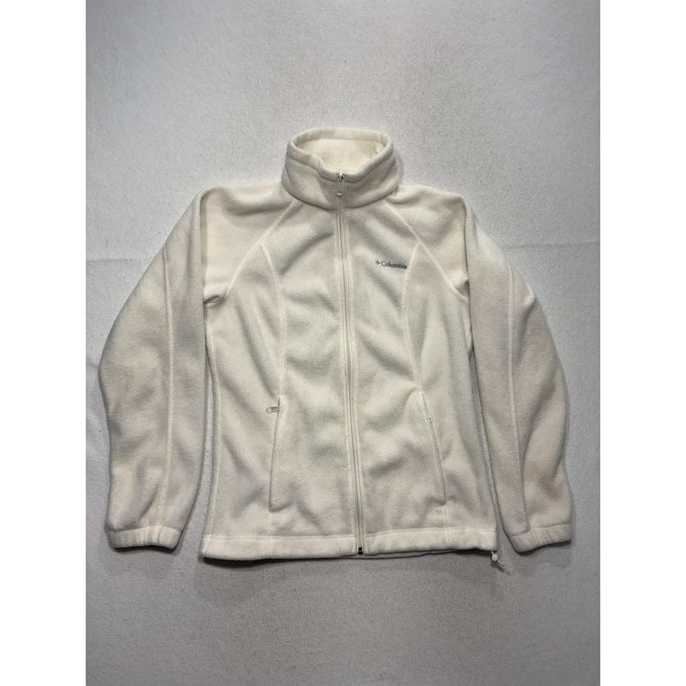 Columbia Jacket Womens S White Fleece Full Zip Stand Collar Pockets Soft Outdoor